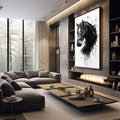 Quadro Decorativo Cavalo Retrato Preto E Branco - quadros decorativos para sala 1 Tela Vertical, 3 Telas - em quarto contemporaneo