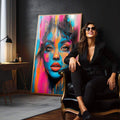 Quadro Decorativo Mulher Abstrata Encanto em Tons Vibrantes - quadros decorativos para sala 1 Tela Vertical, 3 Telas - em quarto contemporaneo
