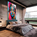 Quadro Decorativo Mulher Abstrata Encanto em Tons Vibrantes - quadros decorativos 1 Tela Vertical, 3 Telas - em escritorio elegante