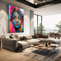 Quadro Decorativo Mulher Abstrata Encanto em Tons Vibrantes - quadros decorativos para sala 1 Tela Vertical, 3 Telas - em living room premium
