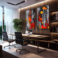 Quadro Decorativo Dupla Abstrata em Pontilhados - quadros decorativos para sala 2 Telas, Abstratos e Geométricos - em quarto contemporaneo