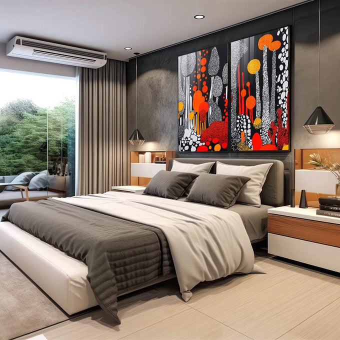 Quadro Decorativo Dupla Abstrata em Pontilhados - quadros decorativos 2 Telas, Abstratos e Geométricos - em escritorio elegante