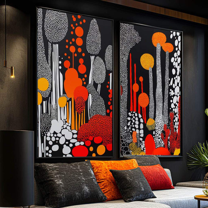 Quadro Decorativo Dupla Abstrata em Pontilhados - quadros decorativos para sala 2 Telas, Abstratos e Geométricos - em ambiente decorado