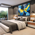 Quadro Decorativo Abstrato Azul e Amarelo Estilo e Sofisticação - quadros decorativos 2 Telas, Abstratos e Geométricos - em escritorio elegante