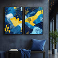 Quadro Decorativo Abstrato Azul e Amarelo Estilo e Sofisticação - quadros decorativos para sala 2 Telas, Abstratos e Geométricos - em ambiente decorado