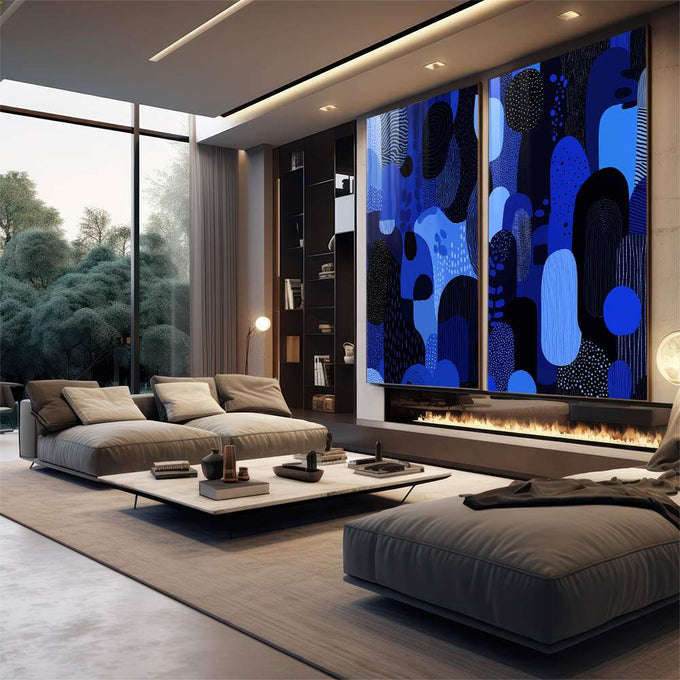Quadro Decorativo Dupla Abstrata Azulada - quadros decorativos para sala 2 Telas, abstrato - em living room premium