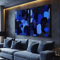 Quadro Decorativo Dupla Abstrata Azulada - quadros decorativos para sala 2 Telas, abstrato - em ambiente decorado