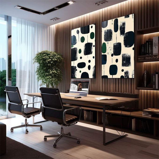 Quadro Decorativo Dupla de Beleza Abstrata - quadros decorativos 2 Telas, abstrato - em escritorio elegante