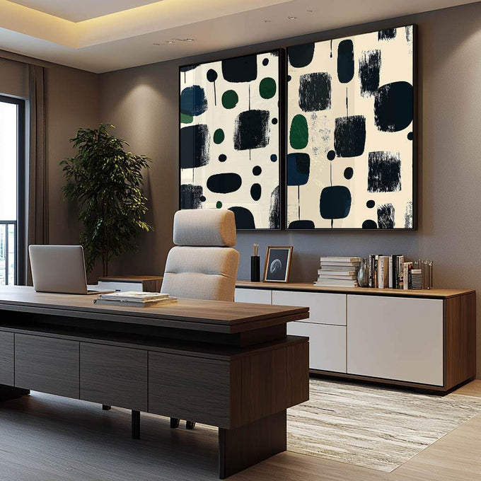 Quadro Decorativo Dupla de Beleza Abstrata - quadros decorativos para sala 2 Telas, abstrato - em ambiente decorado