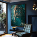Quadro Decorativo Olhar de Leão - Arte Emocional Para Seu Espaço - quadros decorativos para sala 1 Tela Vertical, 3 Telas - em ambiente decorado