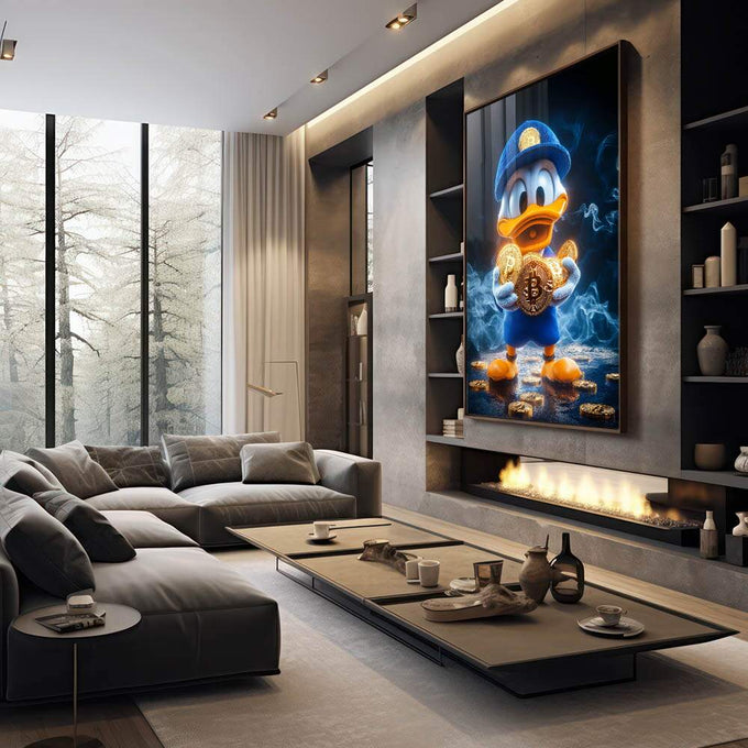 Quadro Decorativo Patinho Magnata Elegância e Charme - quadros decorativos 1 Tela Vertical, 3 Telas - em escritorio elegante