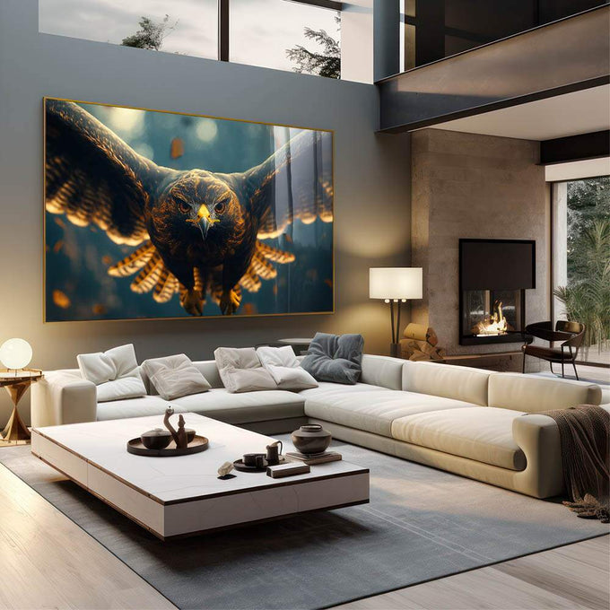 Quadro Decorativo Elegância do Falcão Arte que Inspira - quadros decorativos 1 Tela, 1 Tela Horizontal - em sala moderna