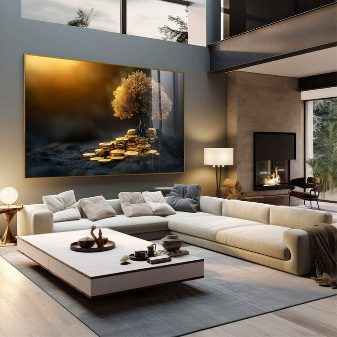 Quadro Decorativo Arvore Da Vida Prosperidade financeira - quadros decorativos 1 Tela, 1 Tela Horizontal - em sala moderna