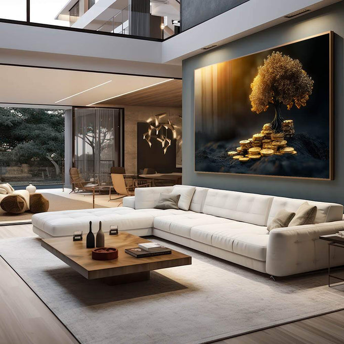 Quadro Decorativo Arvore Da Vida Prosperidade financeira - quadros decorativos para sala 1 Tela, 1 Tela Horizontal - em living room premium