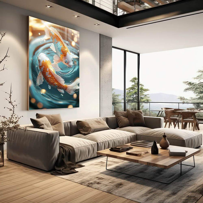 Quadro Decorativo Fluidez Das Carpas - quadros decorativos para sala 1 Tela Vertical, 3 Telas - em quarto contemporaneo