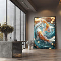 Quadro Decorativo Fluidez Das Carpas - quadros decorativos para sala 1 Tela Vertical, 3 Telas - em ambiente decorado