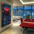 Quadro Decorativo A Beleza da Rosa  Cores Vibrantes - quadros decorativos para sala 1 Tela Vertical, 3 Telas - em ambiente decorado