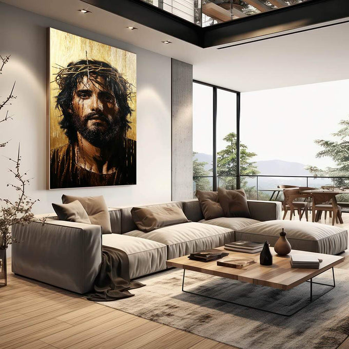 Quadro Decorativo A Serenidade de Jesus  Paz e Harmonia - quadros decorativos para sala 1 Tela Vertical, 3 Telas - em quarto contemporaneo