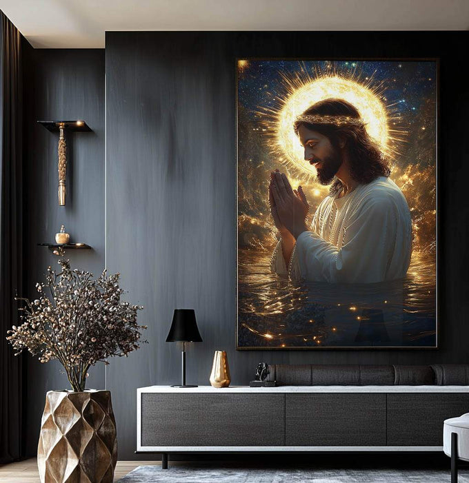 Quadro Decorativo A Esperança de Jesus - quadros decorativos para sala 1 Tela Vertical, 3 Telas - em ambiente decorado