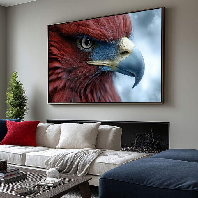 Quadro Decorativo Impactante: O Foco do Falcão - quadros decorativos para sala 1 Tela, 1 Tela Horizontal - em ambiente decorado