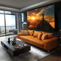 Cristo Redentor ao pôr do sol com Pão de Açúcar e nuvens douradas no Rio de Janeiro, quadro decorativo