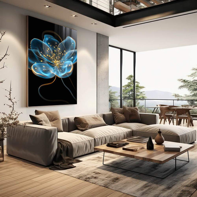 Quadro Decorativo Azul da Beleza Floral - quadros decorativos para sala 1 Tela Vertical, 3 Telas - em quarto contemporaneo