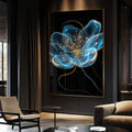 Quadro Decorativo Azul da Beleza Floral - quadros decorativos para sala 1 Tela Vertical, 3 Telas - em ambiente decorado