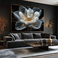 Quadro Decorativo Expendida Flor Branca com Dourado - quadros decorativos para sala 1 Tela, 3 Telas - em ambiente decorado