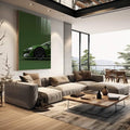 Quadro Decorativo Super Carro Esverdeado Estilo e Aventura - quadros decorativos 1 Tela Vertical, 3 Telas - em sala moderna