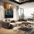 Quadro Decorativo do Fusca em Harmonia com a Natureza - quadros decorativos 1 Tela Vertical, 3 Telas - em sala moderna