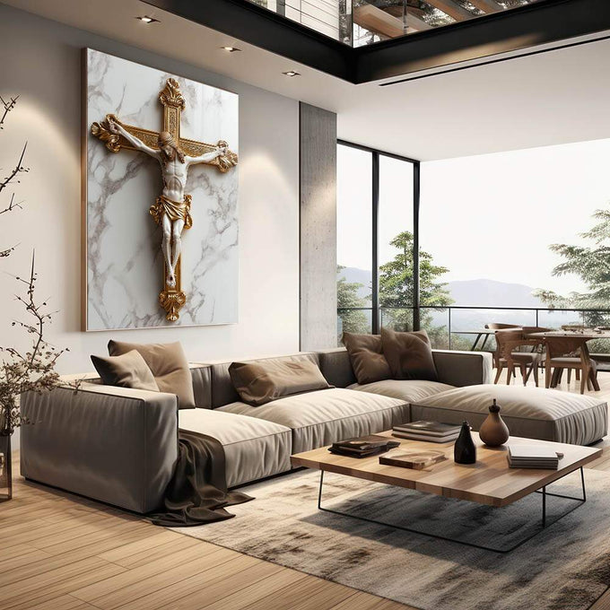 Quadro Decorativo A Cruz Do Senhor Inspiração e Elegância - quadros decorativos 1 Tela Vertical, 3 Telas - em escritorio elegante