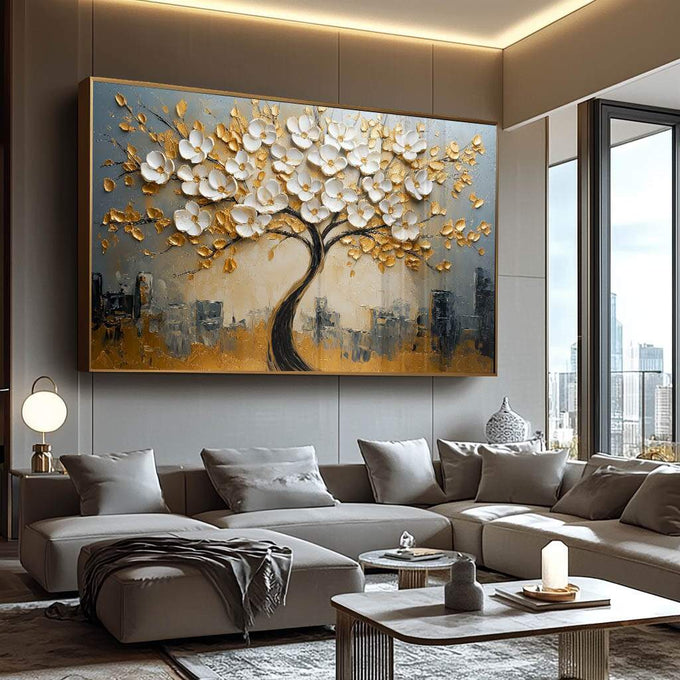 Quadro Decorativo Árvore da Vida Beleza e Significado - quadros decorativos para sala 1 Tela, 1 Tela Horizontal - em ambiente decorado