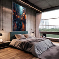 Quadro Decorativo de Moto em Paisagem Urbana  Arte Moderna - quadros decorativos para sala 1 Tela Vertical, 3 Telas - em quarto contemporaneo