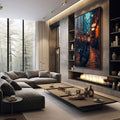 Quadro Decorativo de Moto em Paisagem Urbana  Arte Moderna - quadros decorativos para sala 1 Tela Vertical, 3 Telas - em living room premium