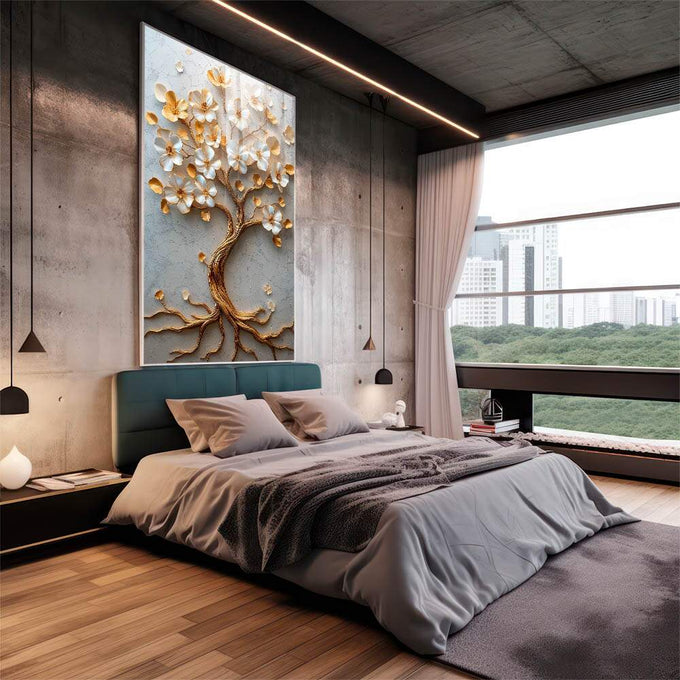 Quadro Decorativo A Beleza Eterna da Árvore da Vida - quadros decorativos para sala 1 Tela Vertical, 3 Telas - em quarto contemporaneo