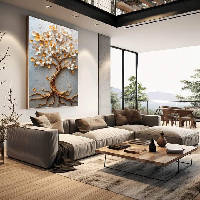 Quadro Decorativo A Beleza Eterna da Árvore da Vida - quadros decorativos 1 Tela Vertical, 3 Telas - em escritorio elegante