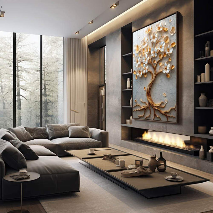 Quadro Decorativo A Beleza Eterna da Árvore da Vida - quadros decorativos para sala 1 Tela Vertical, 3 Telas - em living room premium