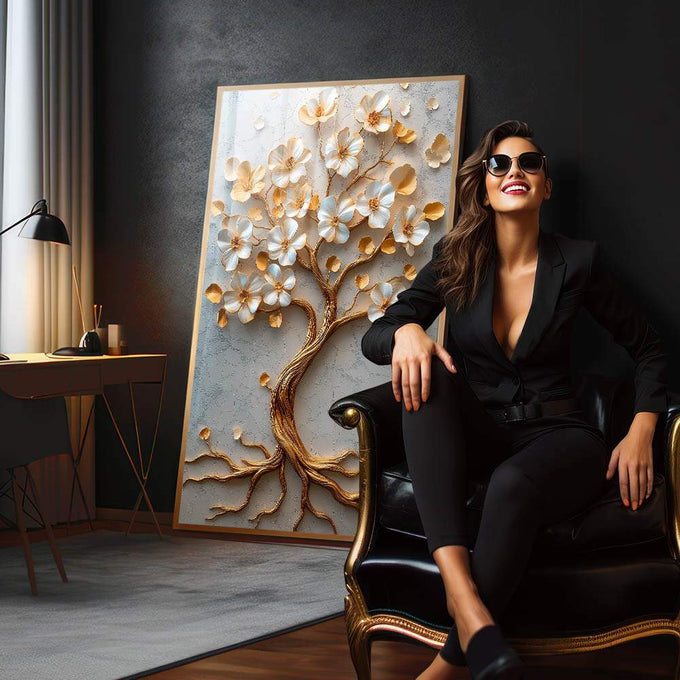 Quadro Decorativo A Beleza Eterna da Árvore da Vida - quadros decorativos 1 Tela Vertical, 3 Telas - em sala moderna