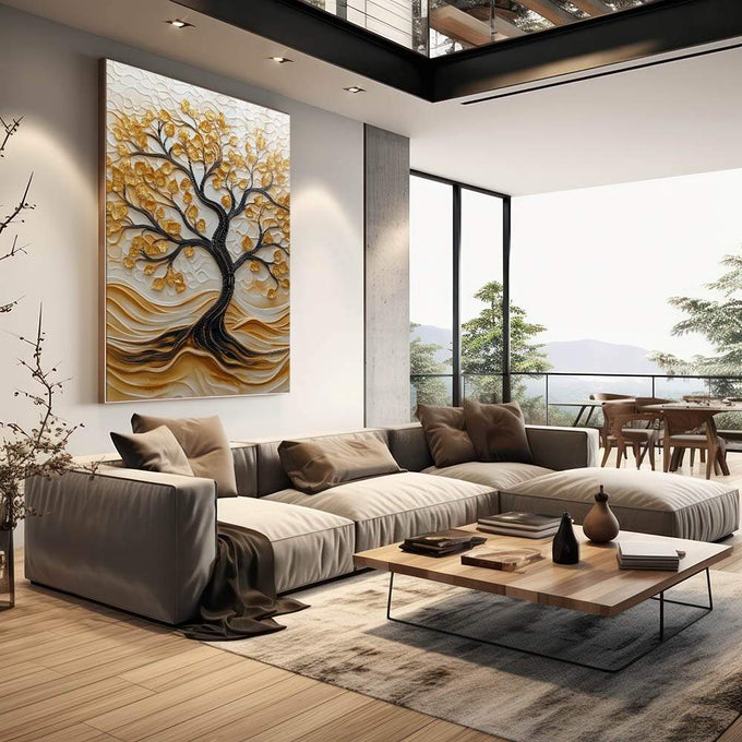 Quadro Decorativo Árvore da Vida Resplandecente Símbolo de Esperança - quadros decorativos para sala 1 Tela Vertical, 3 Telas - em quarto contemporaneo