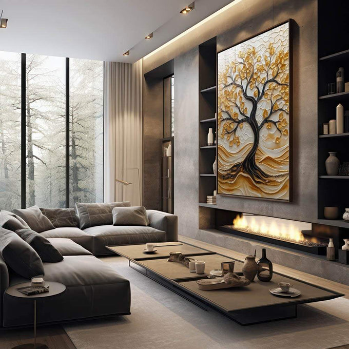 Quadro Decorativo Árvore da Vida Resplandecente Símbolo de Esperança - quadros decorativos 1 Tela Vertical, 3 Telas - em escritorio elegante