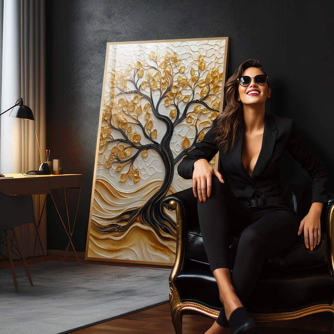 Quadro Decorativo Árvore da Vida Resplandecente Símbolo de Esperança - quadros decorativos para sala 1 Tela Vertical, 3 Telas - em living room premium