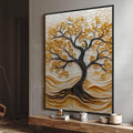 Quadro Decorativo Árvore da Vida Resplandecente Símbolo de Esperança - quadros decorativos para sala 1 Tela Vertical, 3 Telas - em ambiente decorado