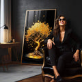 Quadro Decorativo Árvore da Vida Dourada Elegância Natural - quadros decorativos para sala 1 Tela Vertical, 3 Telas - em living room premium