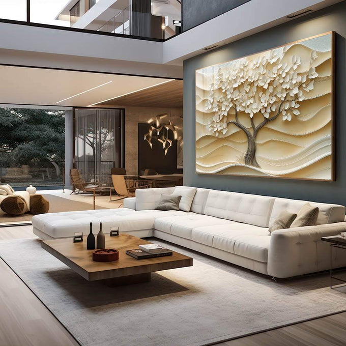 Quadro Decorativo Árvore da Vida Pétalas Brancas para Inspiração e Beleza - quadros decorativos 1 Tela, 1 Tela Horizontal - em sala moderna