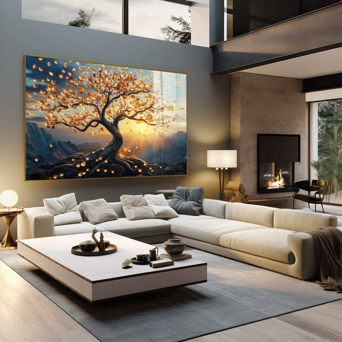 Quadro Decorativo Árvore da Vida Inspiração Sobre O Nascimento Do Sol - quadros decorativos para sala 1 Tela, 1 Tela Horizontal - em quarto contemporaneo