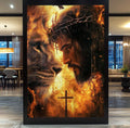 Quadro Decorativo Esplendor de Jesus e Leão de Judá Arte que Inspira - quadros decorativos para sala 1 Tela Vertical, 3 Telas - em ambiente decorado