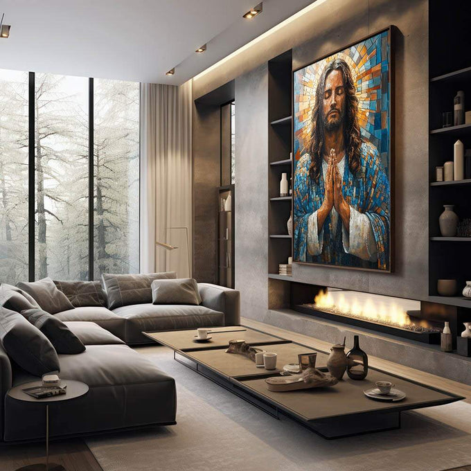 Quadro Decorativo Benção De Jesus Inspiração e Paz - quadros decorativos para sala 1 Tela Vertical, 3 Telas - em quarto contemporaneo