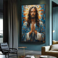 Quadro Decorativo Benção De Jesus Inspiração e Paz - quadros decorativos para sala 1 Tela Vertical, 3 Telas - em ambiente decorado