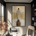 Quadro Decorativo Jesus sobre as Águas Amor e Paz - quadros decorativos para sala 1 Tela Vertical, 3 Telas - em ambiente decorado