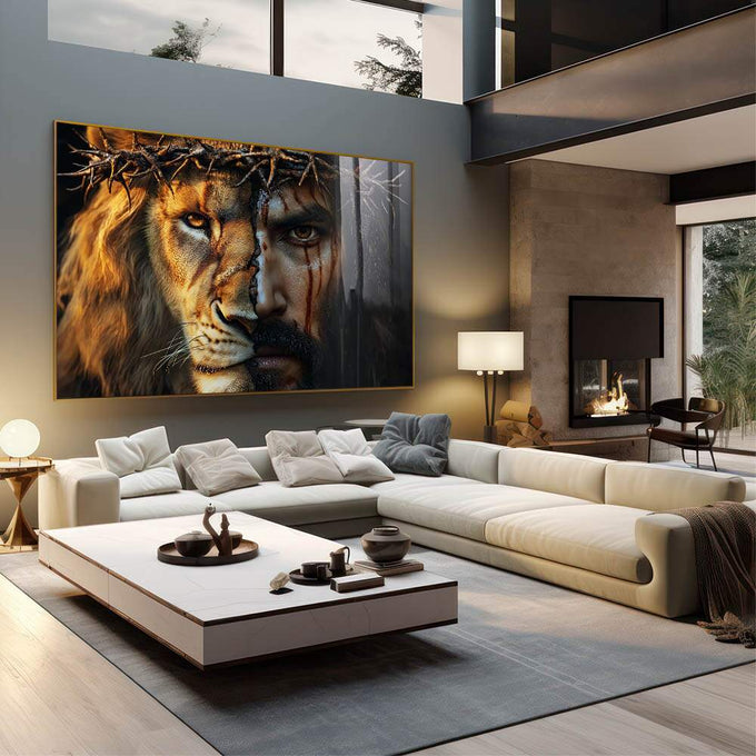 Quadro Decorativo Duas Faces Símbolo de Fé e Força - quadros decorativos 1 Tela, 1 Tela Horizontal - em sala moderna